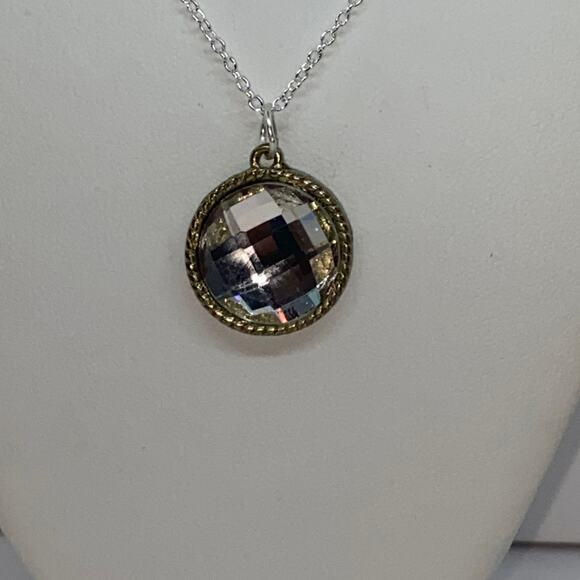 Silver-Tone Clear Textured Rhinestone Necklace - Picture 2 of 6